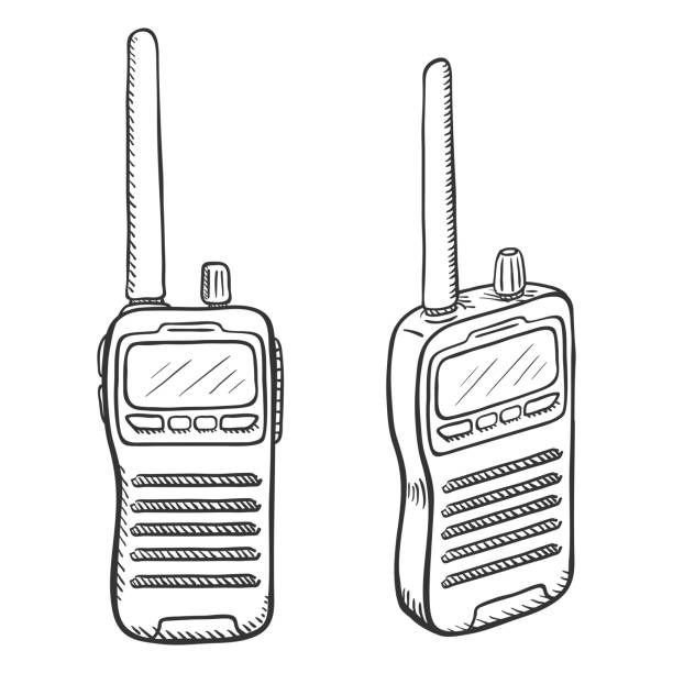 Vector Sketch Walkie-Talkie. Emergency Communication Equipment. Vector Sketch Walkie-Talkie. Emergency Communication Equipment. transceiver stock illustrations