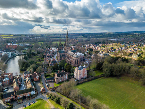 Looking over the City of Lichfield and the Cathedral Aerial View of Lichfield west midlands photos stock pictures, royalty-free photos & images