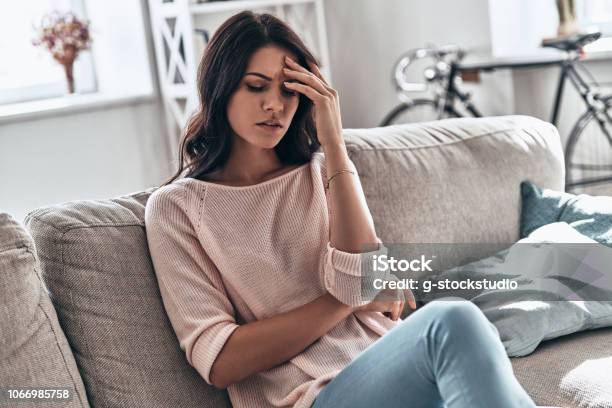 Feeling Bad Stock Photo - Download Image Now - Women, Headache, One Woman Only