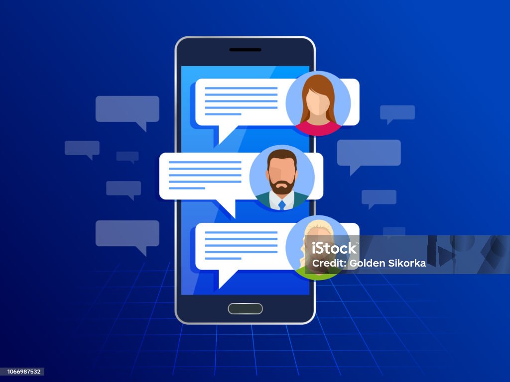 Chating and messaging on smartphone concept. Sms messages and Speech bubbles. Short message service bubbles. Flat vector illustration Chating and messaging on smartphone concept. Sms messages and Speech bubbles. Short message service bubbles. Flat vector illustration. Phone Message stock vector