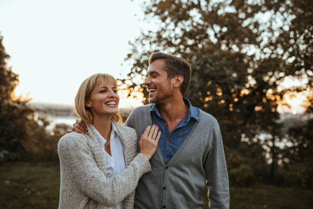 Lovely moments Husband and wife taking a walk at autumn afternoon Petrovaradin stock pictures, royalty-free photos & images