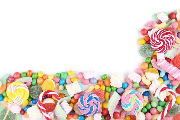 istock Sweet candies and lollipops on white background 1066992534