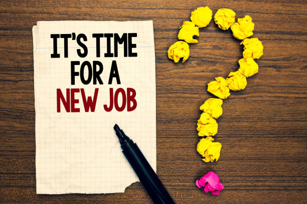 istock Word writing text It s is Time For A New Job. Business concept for Career changes seeking other work Recruitment Written torn page touch black pen yellow paper lob form question on woody deck. 1066995192