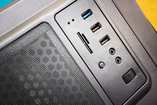 istock diagonal view of the computer panel with communication connectors: usb, audio, flash and others. vignette 1066995912