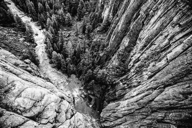Black and white water in Soca river in summer hot evening in Slovenia mountains
