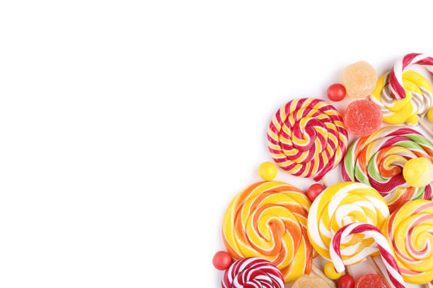 istock Sweet candies and lollipops on white background 1066996448