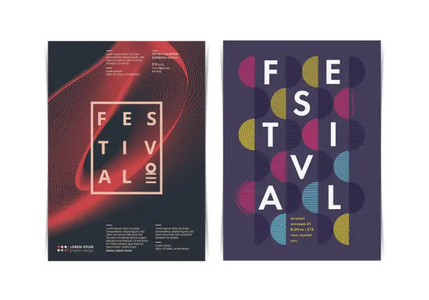 Vector illustration of Festival posters layout with Colorful Geometric Elements. Vector illustration.