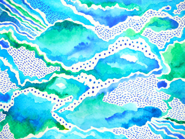 abstrakcyjna akwarela górska malarstwo krajobraz ręcznie rysowane ilustracja projektowa - landscape mountain china blue stock illustrations