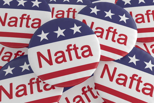 istock Pile of Nafta Buttons With US Flag, 3d illustration 1067004792