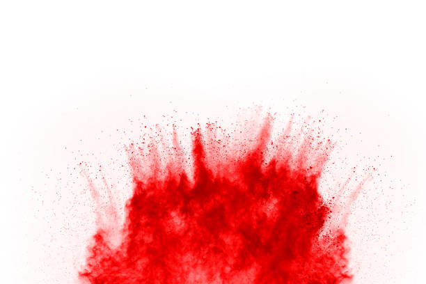 istock Freeze motion of red powder exploding, isolated on white background. Abstract design of red dust cloud. Particles explosion screen saver, wallpaper 1067006238