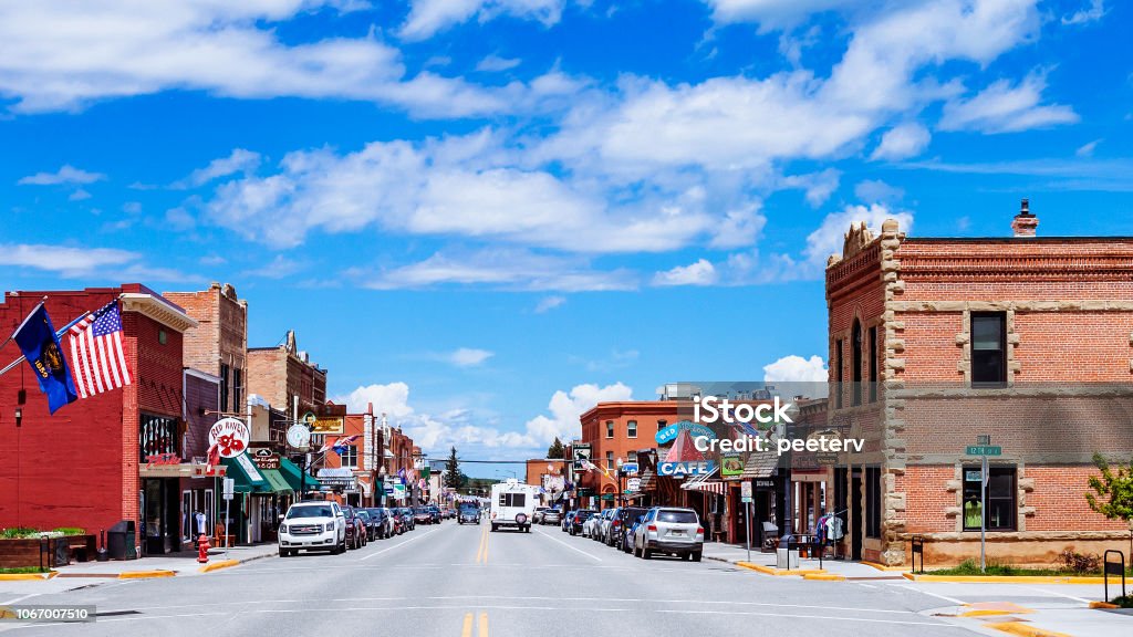 American town - Red Lodge, Montana American town - Red Lodge, Montana, USA Small Town America Stock Photo