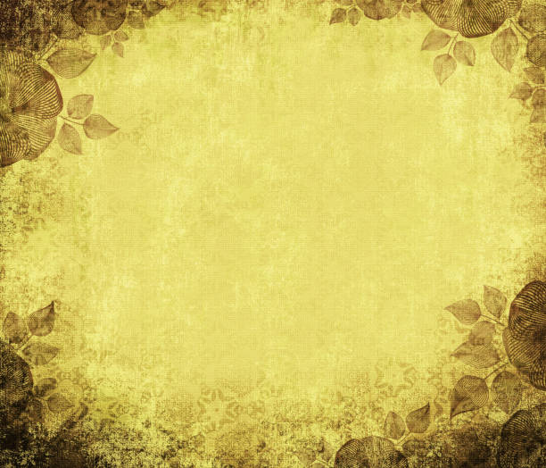 istock Ancient wall-paper grunge on a rough cloth, with flower edges, yellow 1067007534