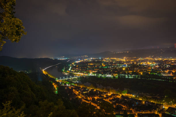 istock View on german city by night 1067008162