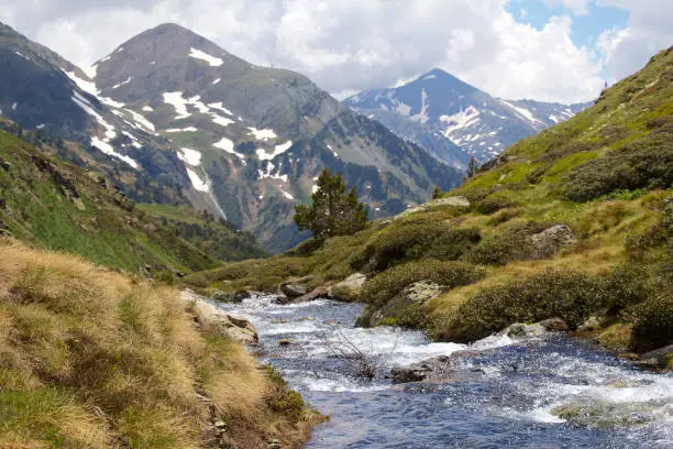 A stream running through the Pyrenees mountains in Andorra.