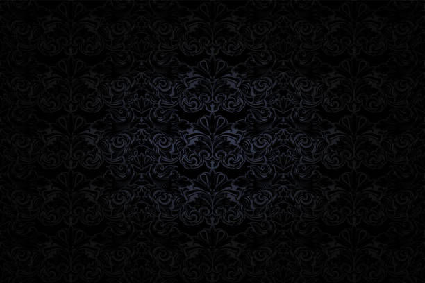 illustrazioni stock, clip art, cartoni animati e icone di tendenza di sfondo gotico vintage in grigio scuro e nero - silk pattern victorian style floral pattern