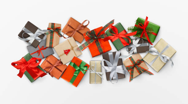istock Heap of gift boxes on white background 1067019756
