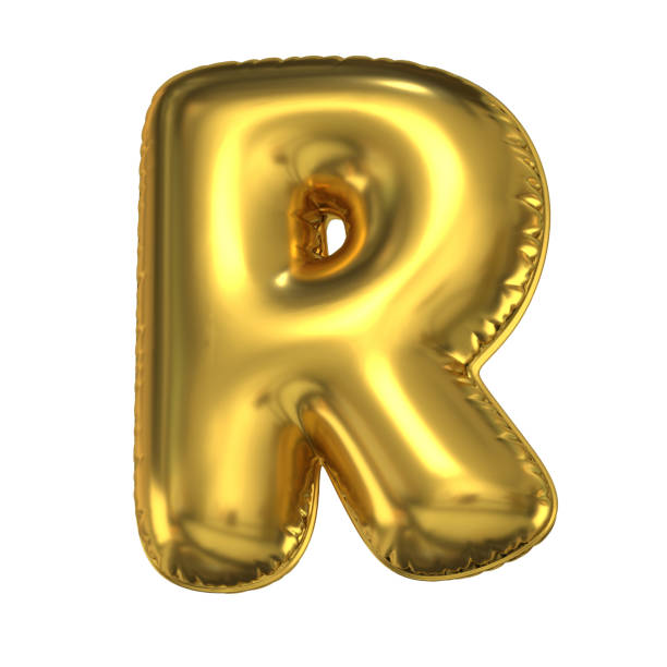 istock Golden balloon font 3d rendering, letter R 1067020416