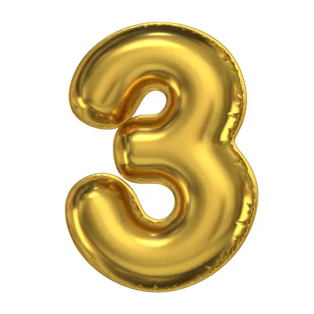 Photo of Golden balloon font 3d rendering, number 3