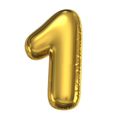 Golden Balloon Font 3d Rendering Number 1 Stock Photo - Download Image