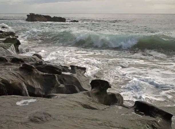 incoming wave at Papou's Beach at Laguna Beach, California, USA