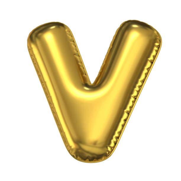 istock Golden balloon font 3d rendering, letter V 1067021302