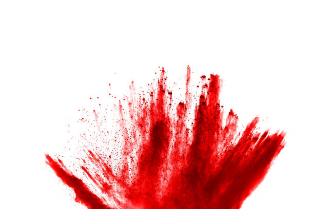 istock Freeze motion of red powder exploding, isolated on white background. Abstract design of red dust cloud. Particles explosion screen saver, wallpaper 1067021710