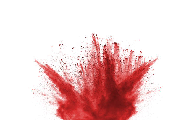 istock Freeze motion of red powder exploding, isolated on white background. Abstract design of red dust cloud. Particles explosion screen saver, wallpaper 1067021754