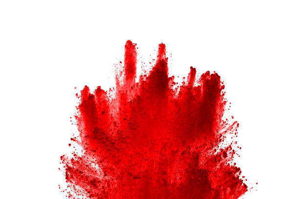istock Freeze motion of red powder exploding, isolated on white background. Abstract design of red dust cloud. Particles explosion screen saver, wallpaper 1067022252