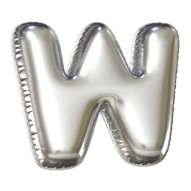 istock Silver balloon font 3d rendering, letter W 1067024424