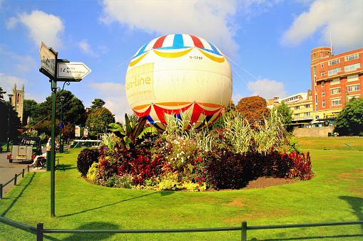 Bournemouth, Dorset, UK. September 30, 2014.  The leisure trip Hot Air Ballooon tethered in Lower gardens at Bournemouth in Dorset.