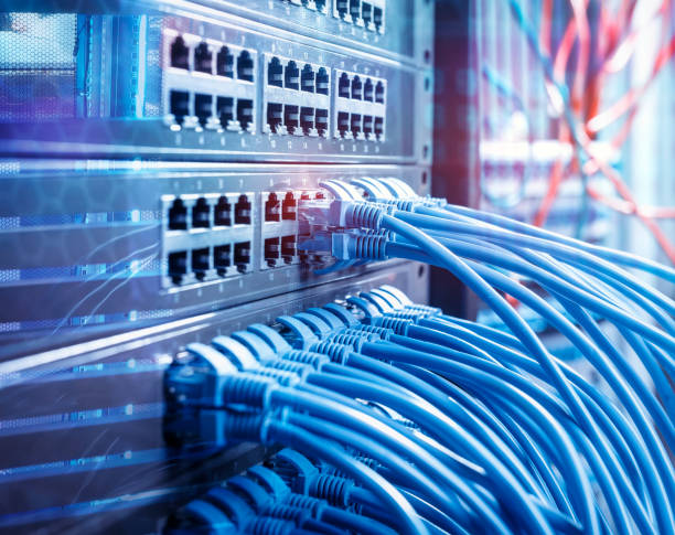 istock Ethernet interface ports of network equipment and cables 1067037030
