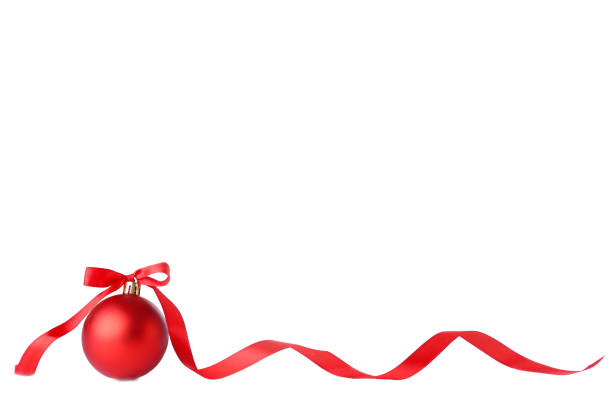 istock Red Christmas ball with ribbon on white background 1067037358