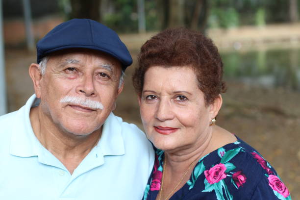 Hispanic senior couple with copy space.