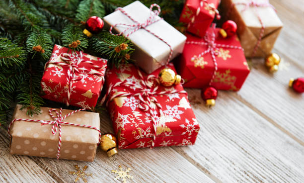 istock christmas background with decorations and gift boxes 1067038960