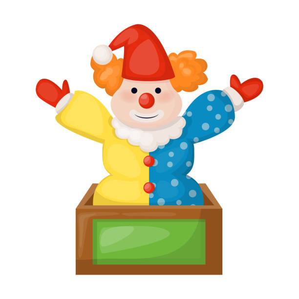 istock Clown sitting on birthday present box fun childhood smile circus doll vector illustration. 1067040160
