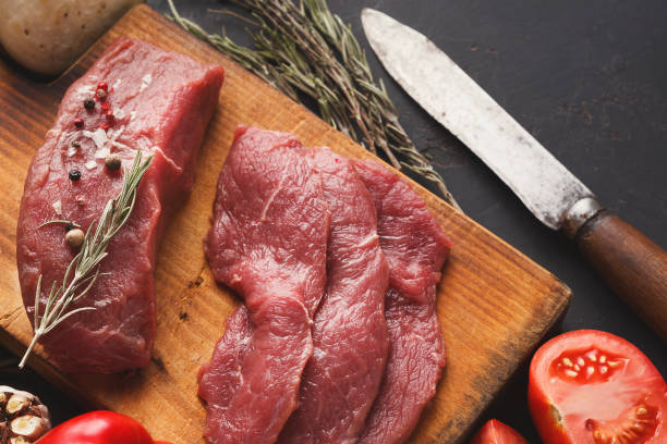 istock Raw beef filet mignon steaks on wooden board 1067041182