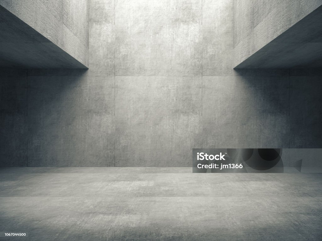 Empty abstract concrete room and lateral lights,3D rendering Concrete Stock Photo