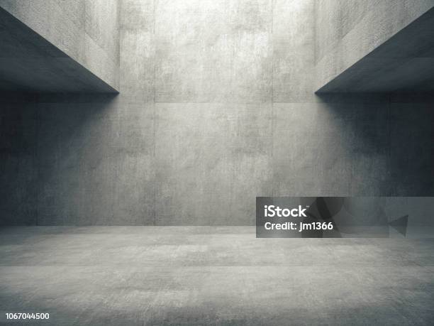 Empty Abstract Concrete Room And Lateral Lights3d Rendering Stock Photo - Download Image Now