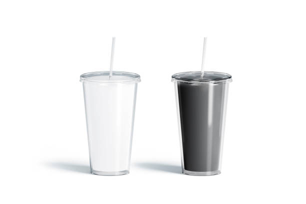 istock Blank black and white acrylic tumbler with straw mockup set, 1067045730