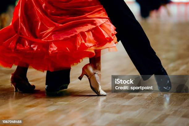 Dance Sports Couple Red Dress Black Suit Tail Stock Photo - Download Image Now - Dancing, Tango - Dance, Couple - Relationship