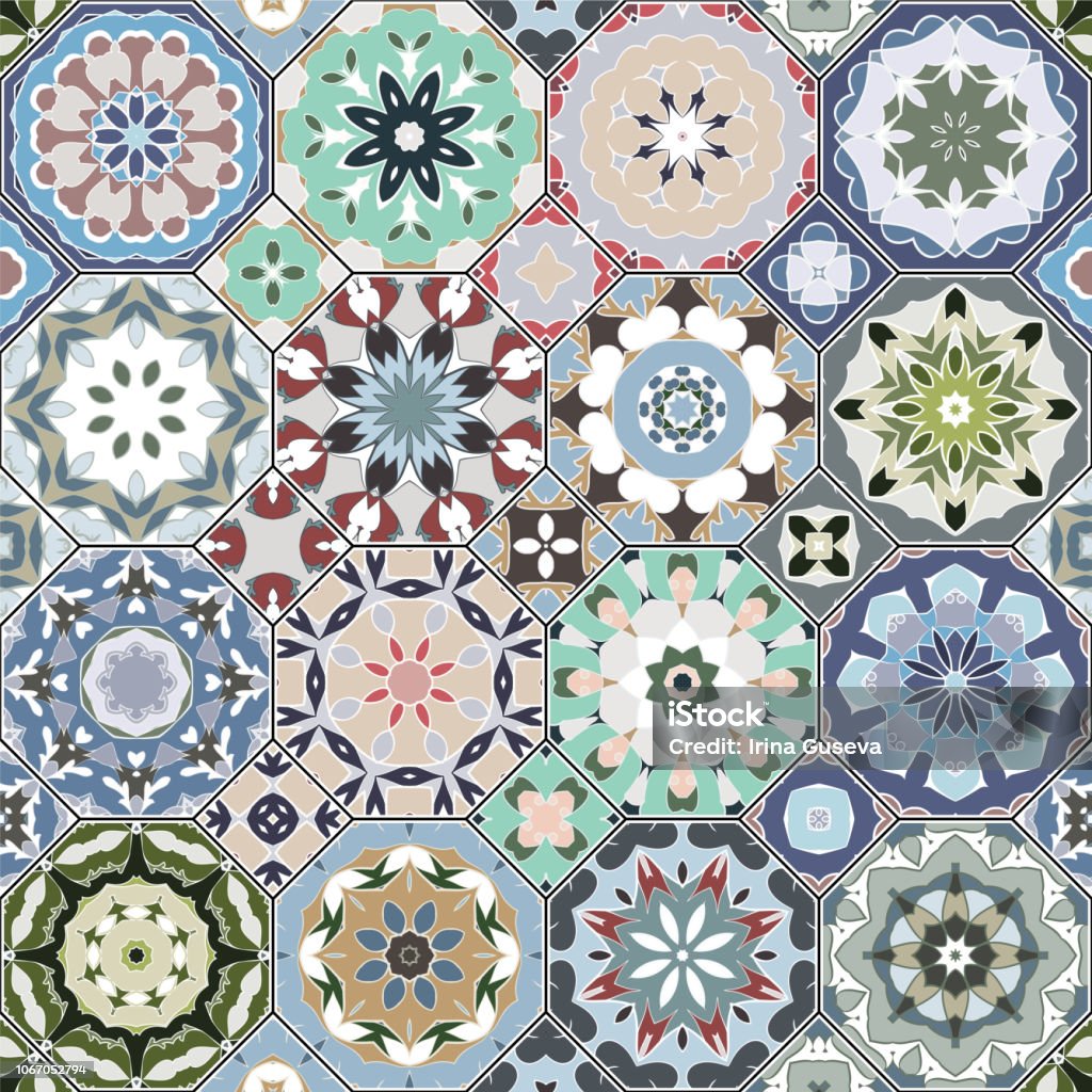Octagonal Motif Set Of Octagonal And Square Patterns Stock Illustration - Download ...