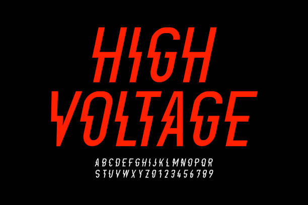 Hight voltage style modern font Danger! Hight voltage style modern font design, alphabet letters and numbers high voltage sign stock illustrations