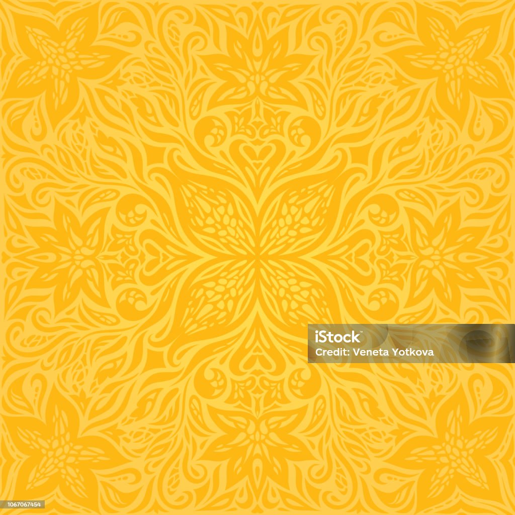 Flowers In Yellow Colorful Floral Wallpaper Background Mandala Pattern In  Trendy Fashion Vintage Style Stock Illustration - Download Image Now -  iStock