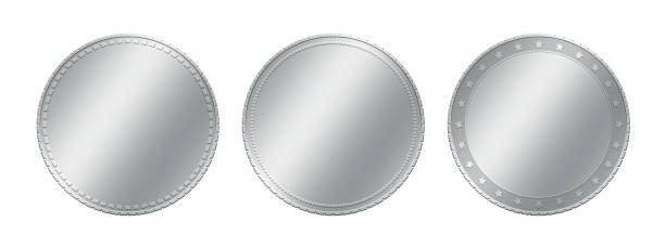 three different silver coins over white - silver medal medal coin silver imagens e fotografias de stock