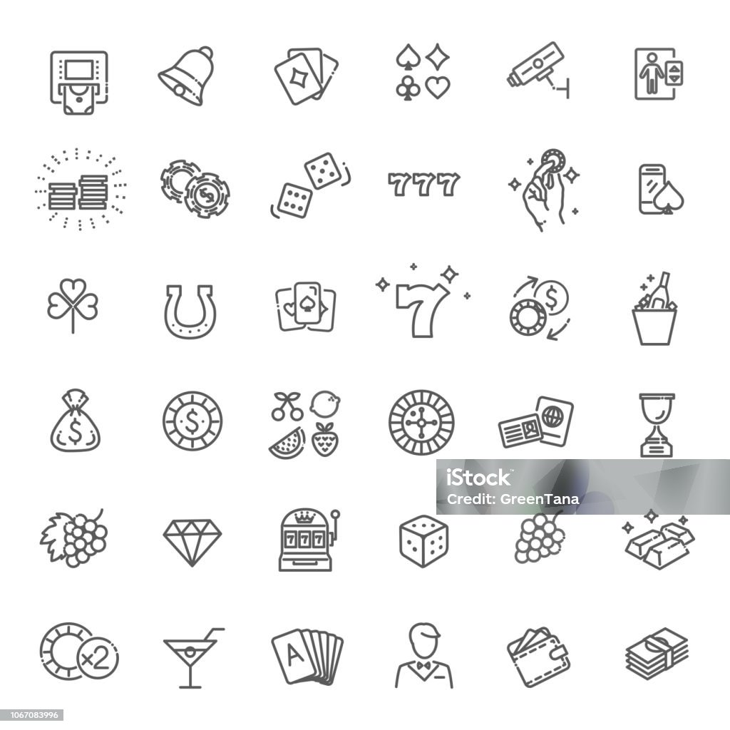 Casino related vector icon set. Well-crafted sign in thin line style Simple Set of Gambling Related Vector Line Icons. Icon stock vector