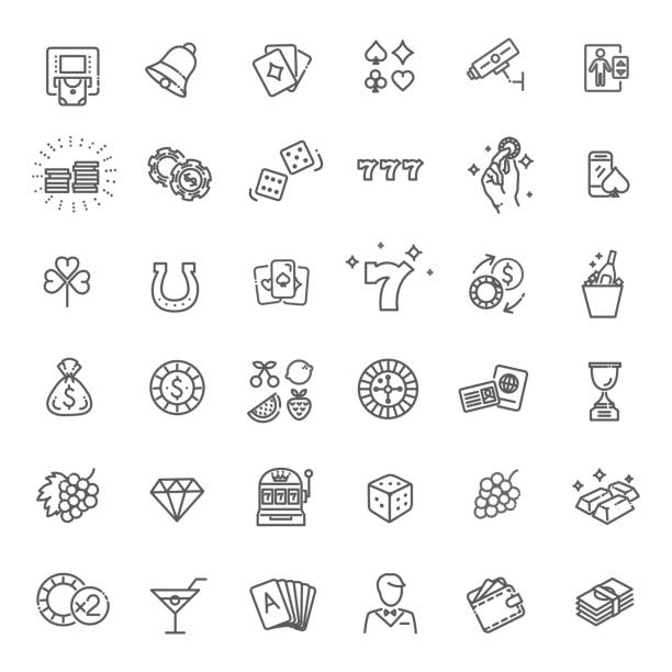 Casino related vector icon set. Well-crafted sign in thin line style Simple Set of Gambling Related Vector Line Icons. gambling icon stock illustrations