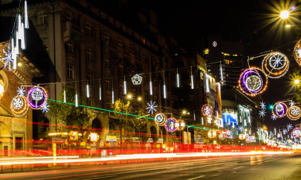 istock Bucharest, Romania - 2017. Holiday lights on the main boulevard from Bucharest. Winter decorations. 1067090310