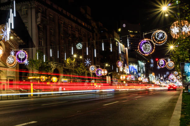 istock Bucharest, Romania - 2017. Holiday lights on the main boulevard from Bucharest. Winter decorations. 1067090488