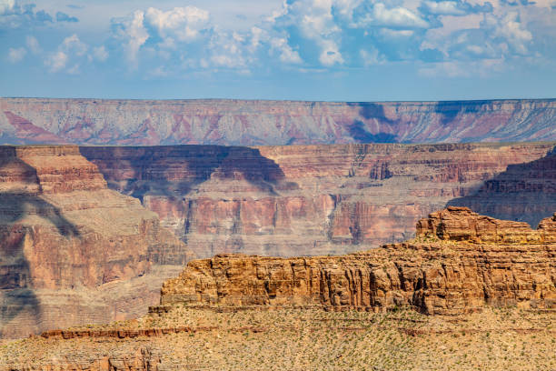A view looking out over The Grand Canyon in Arizona during summer