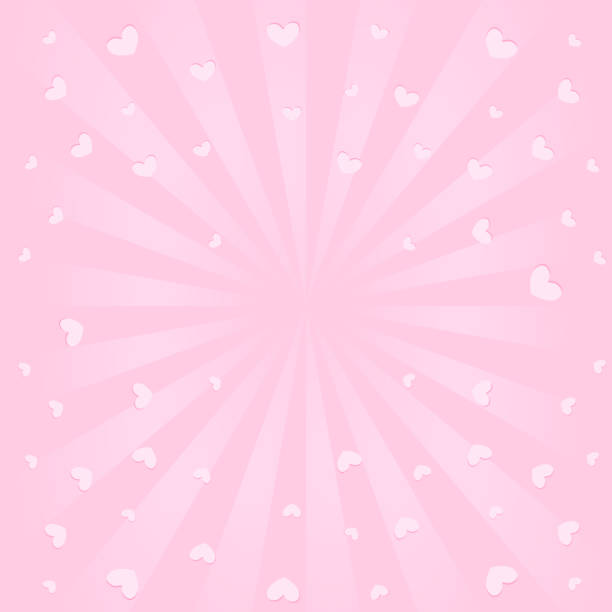 illustrazioni stock, clip art, cartoni animati e icone di tendenza di simpatico sfondo rosa con raggi del sole, cuori volanti in aria. - text sky abstract air